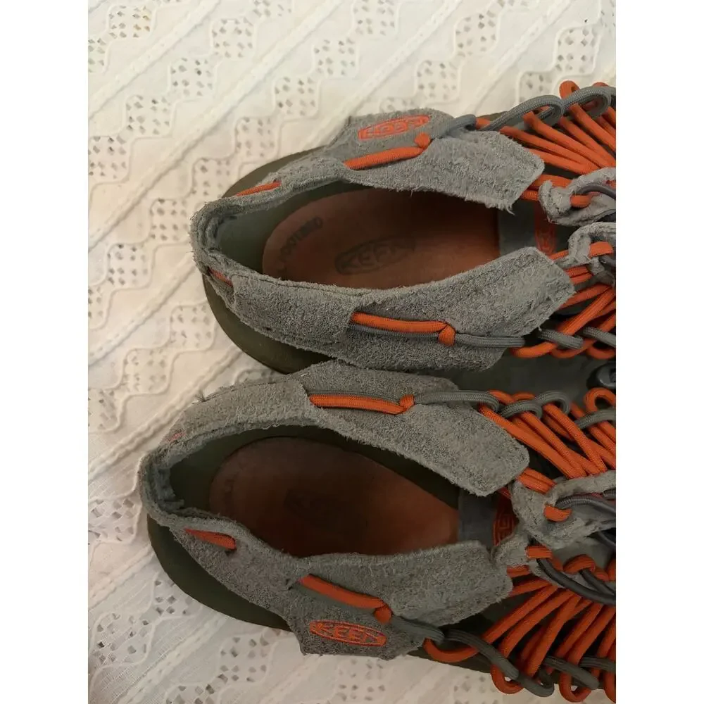 KEEN UNEEK Gray Orange Cord Sandals Shoes Men's 9.5 Women's 11 Hiking